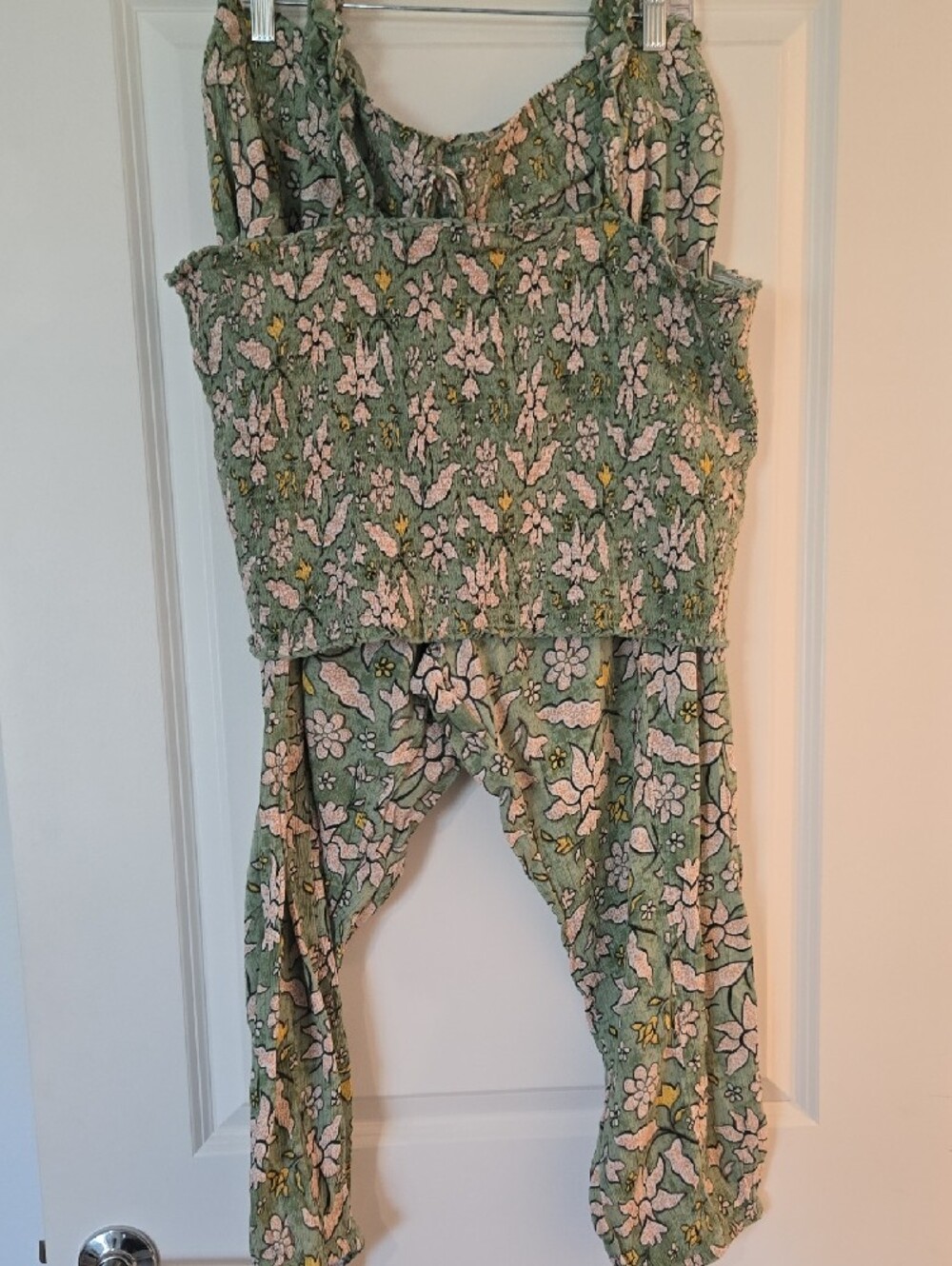 aerie Sage Green Floral Knit Tank with Pink & Yellow Accents